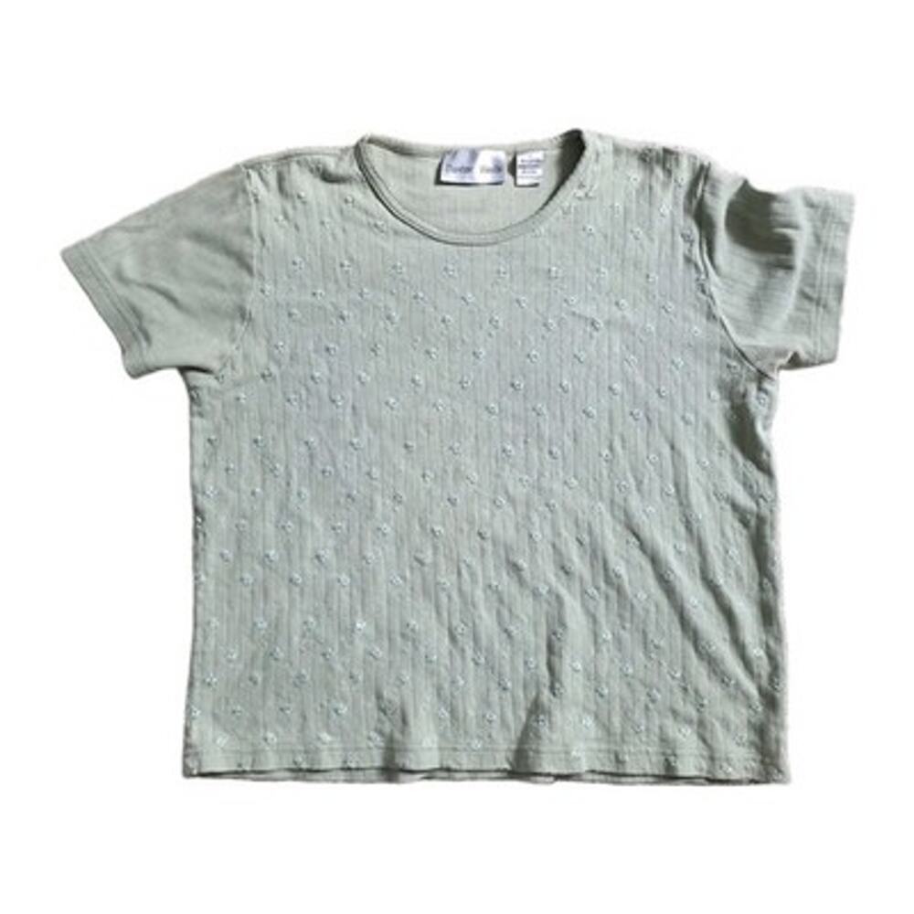Vintage Embroidered Floral Tshirt Womens L Olive Green Grandmacore Cottage Boho